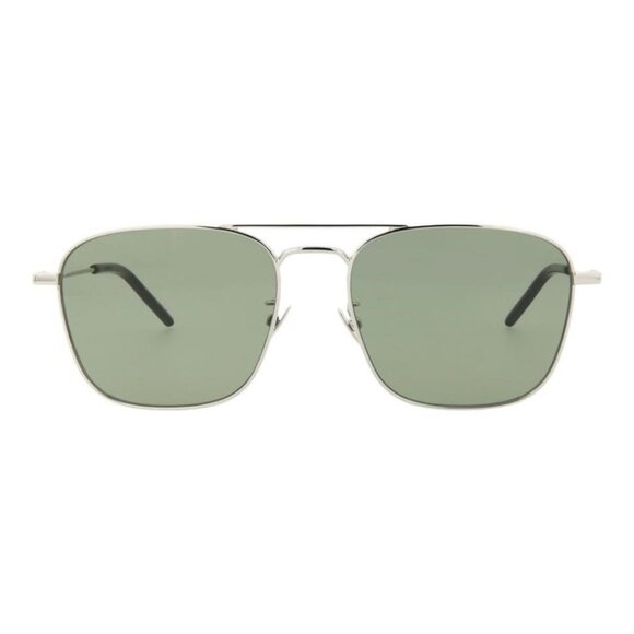 Saint Laurent Unisex Aviator Silver Silver Green Fashion Designer Eyewear - Picture 1 of 5